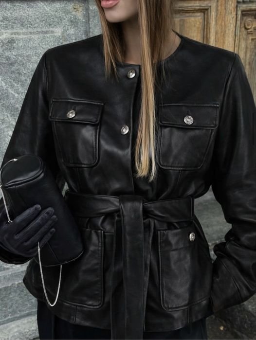 Damen Maje Jacke Schwarz Leder 38