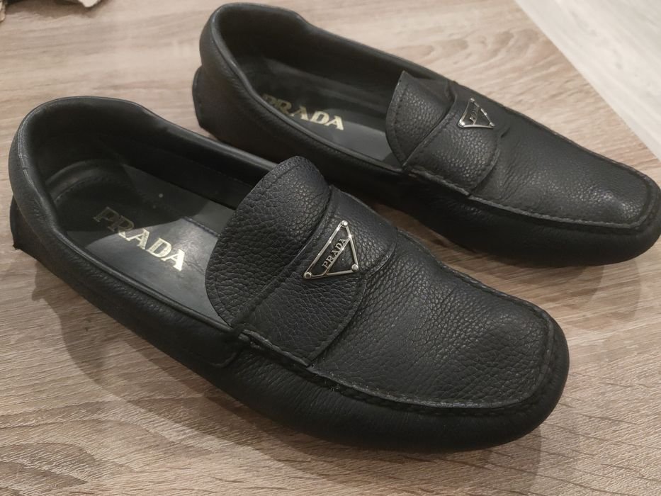 Men PRADA Loafers Black Leather 40.5