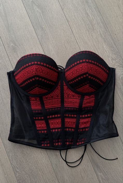 Women Corset Black Ukrainian Embroidery M