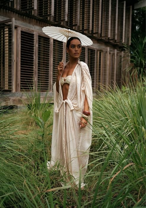 Damen Goddress Kleid Beige Chiffon Einheitsgröße