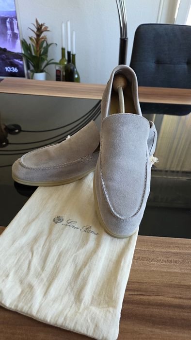 Herren Loro Piana Slipper Grau Wildleder 45.5