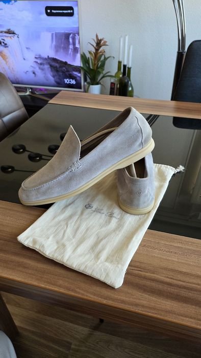 Herren Loro Piana Slipper Grau Wildleder 45.5