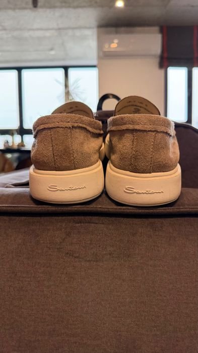 Men Santoni Loafers Beige Suede 41