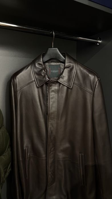 Мужской Canali Кожаная Куртка Чёрная L-XL