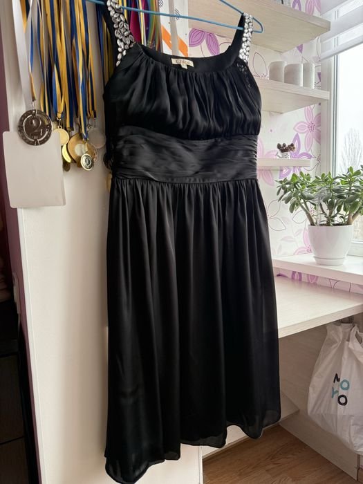 Damen Kleid Schwarz Seide 38