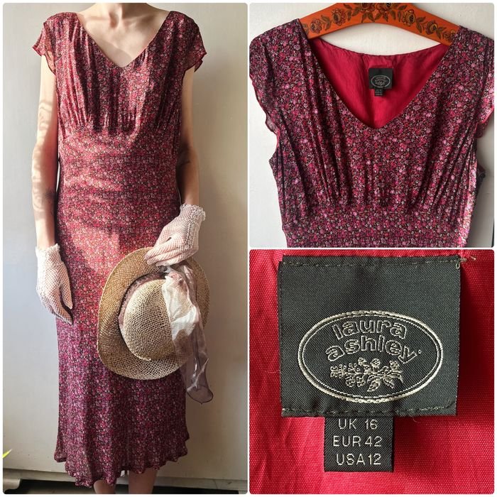 Donna Laura Ashley Abito Rosso Viscosa 42