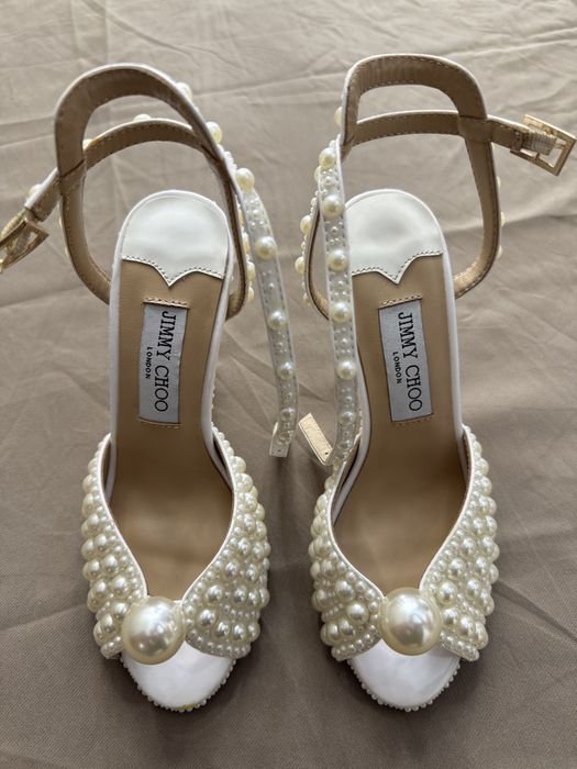 Women Jimmy Choo Heels White Faux Leather 35