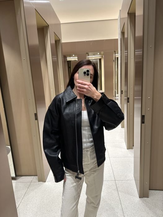 Женская COS Кожаная Куртка Чёрная XS