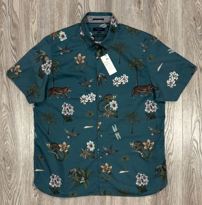 Мужской Ted Baker Рубашка Тёмно-синий Хлопок 42