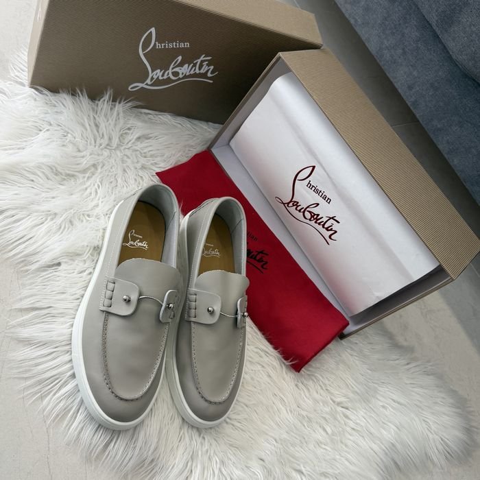 Herren Christian Louboutin Slipper Grau Leder 43
