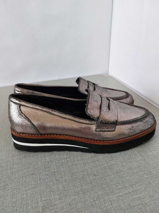 Femme Dune London Mocassins Argent Cuir 38