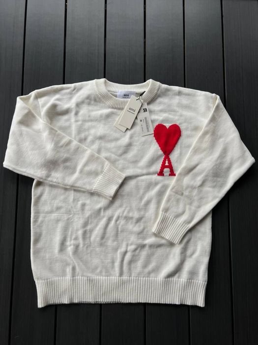 Мужской AMI Paris Свитер Белый Вязаный М,Л