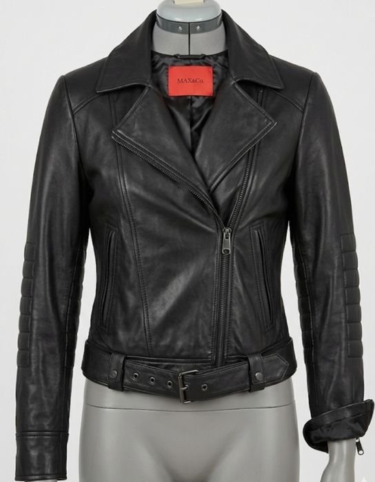 Donna Max Mara Giacca Biker Nera Pelle 38