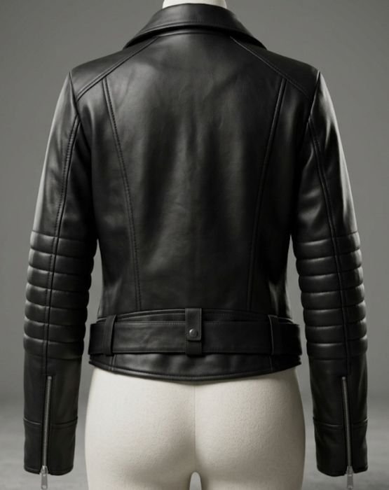 Donna Max Mara Giacca Biker Nera Pelle 38