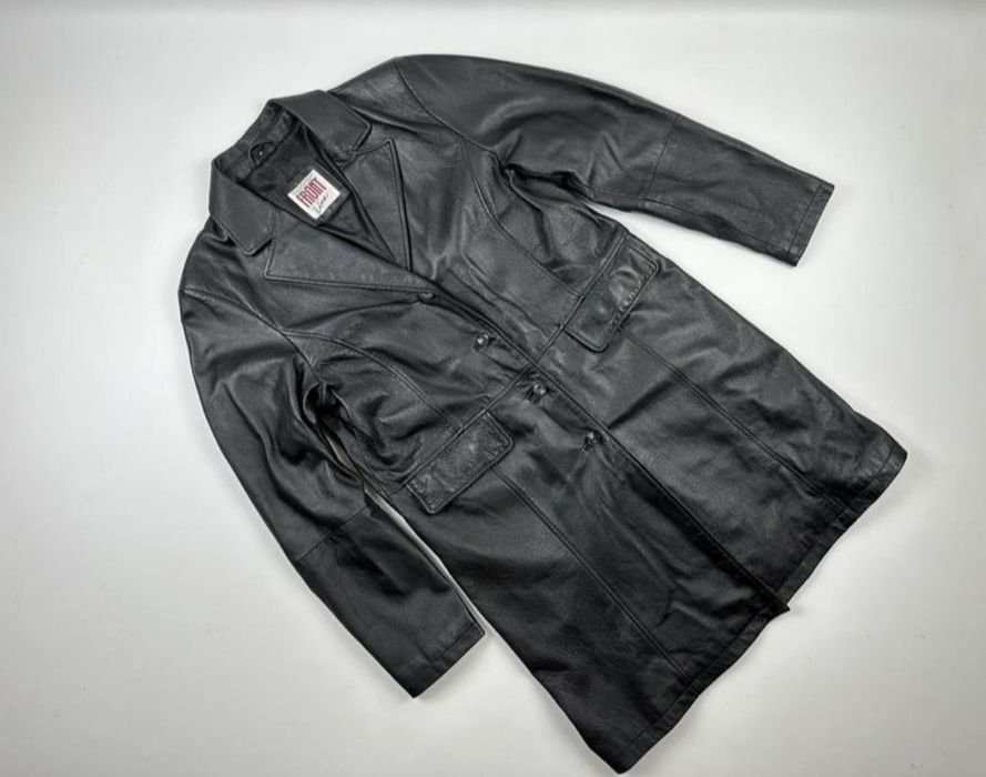 Женский Шершава Плащ Чёрный Кожа 40