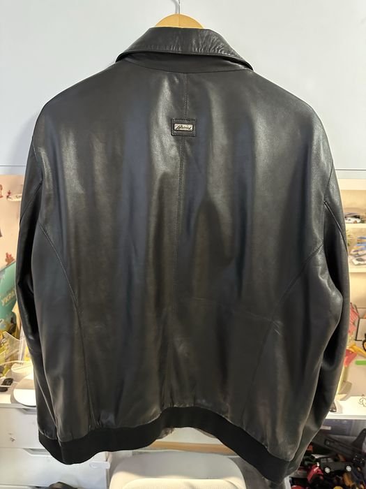 Men Brioni Jacket Black Leather 40