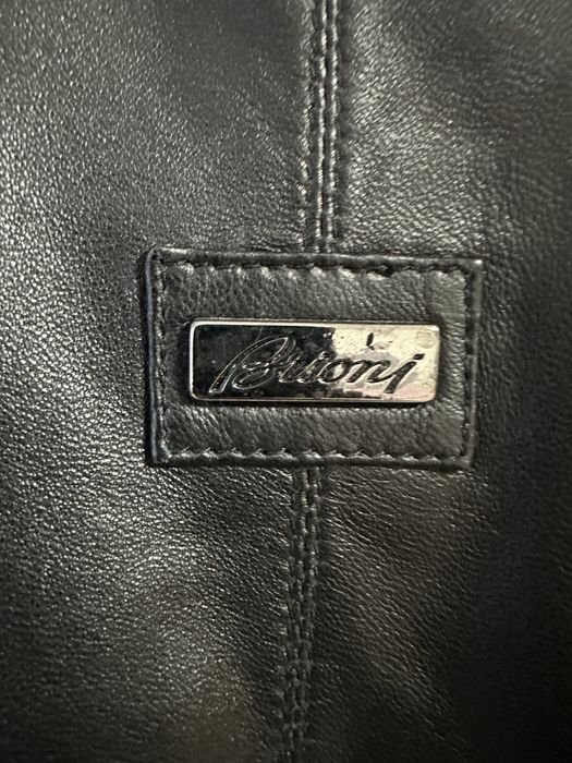 Men Brioni Jacket Black Leather 40