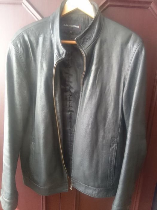 Men Leather Jacket Black 38