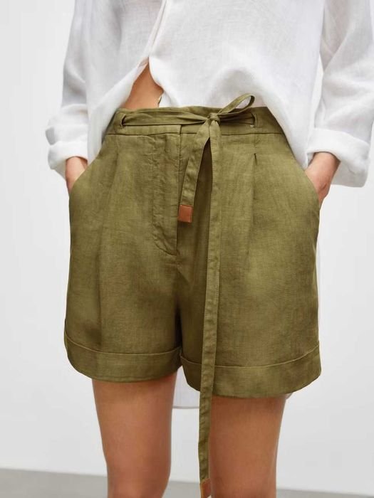 Damen Massimo Dutti Shorts Grün Leinen 34