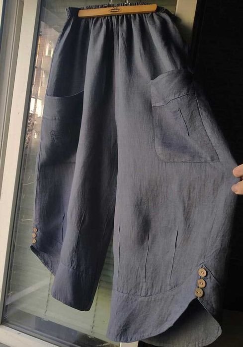 Женские Брюки Бохо Серо-Синий Лен 44