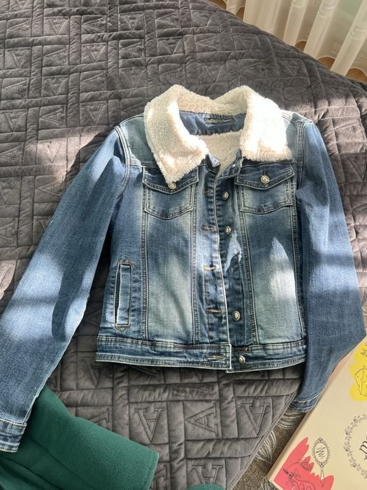 Donna Giacca di Jeans Foderata in Pelliccia Calda