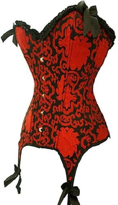 Donna Corsetto Gotico Jacquard Lacciato Nero S