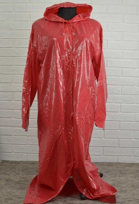 Женский Длинный Дождевик Красный ПВХ 40
