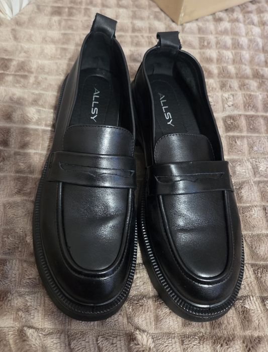 Damen Loafers Schwarz Leder 41