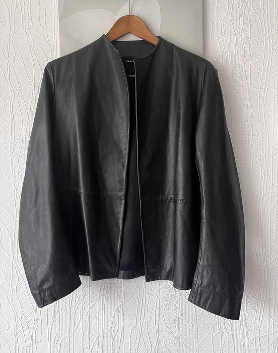 Damen DKNY Jacke Schwarz Leder 38