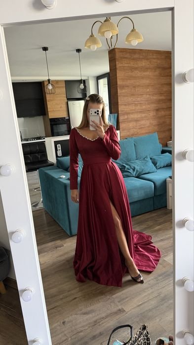 Damen Designer Kleid Burgunder 36