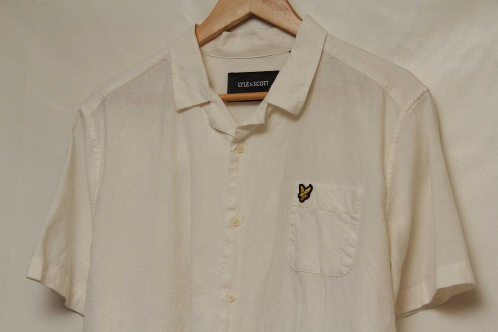 Uomo Lyle & Scott Camicia Beige Lino Cotone 40