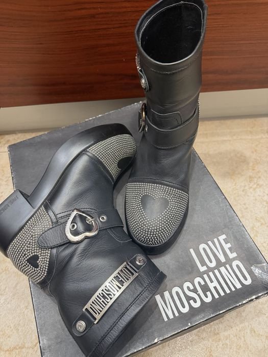Damen Love Moschino Stiefel Schwarz Leder 6