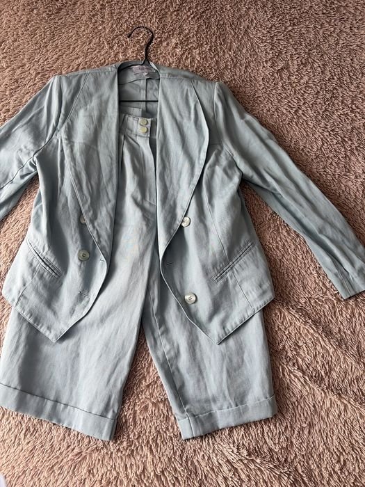 Femme Costume en Lin Bleu 38