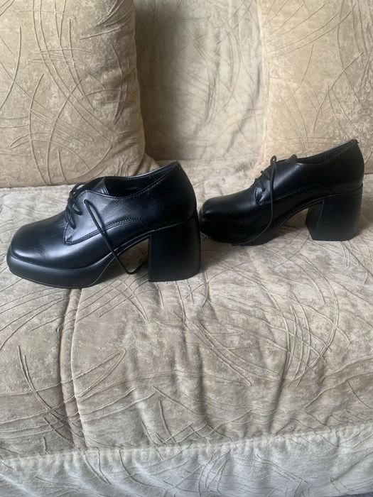 Damen Absätze Schwarz Leder 38