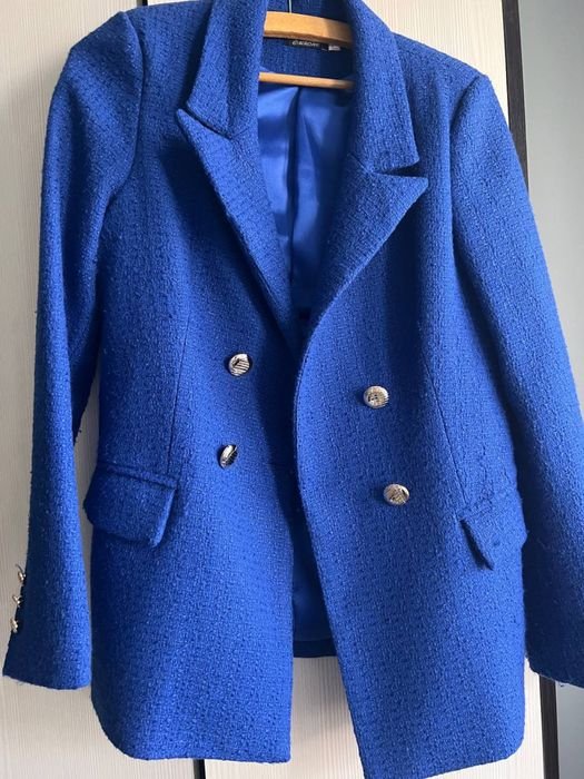 Женский Твидовый Пиджак Тёмно-синий 36