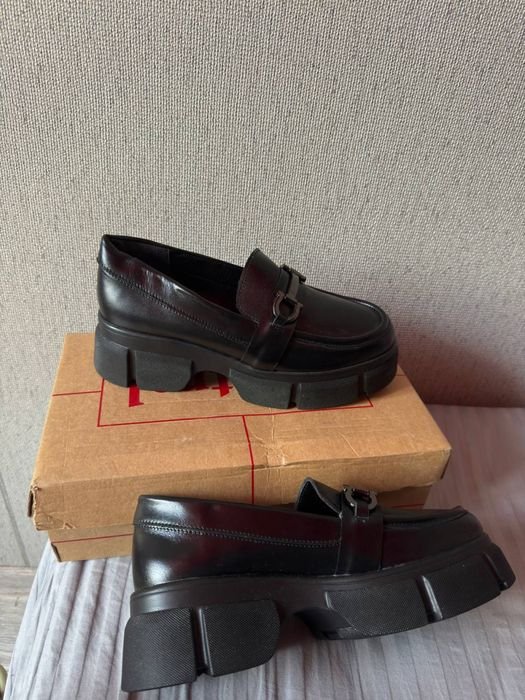 Damen Loafers Schwarz Leder 38