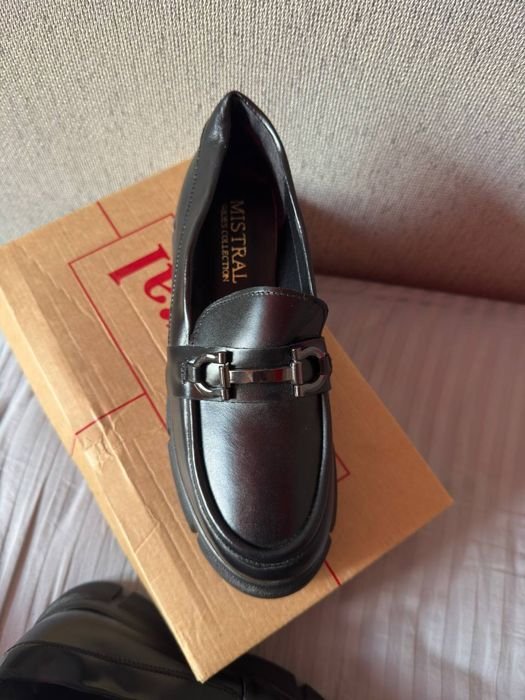 Damen Loafers Schwarz Leder 38