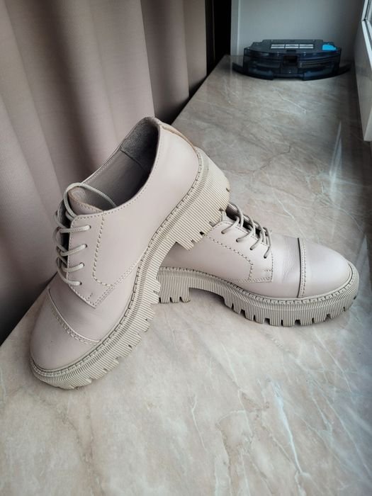 Женские Кожаные Ботинки Бежевые 35