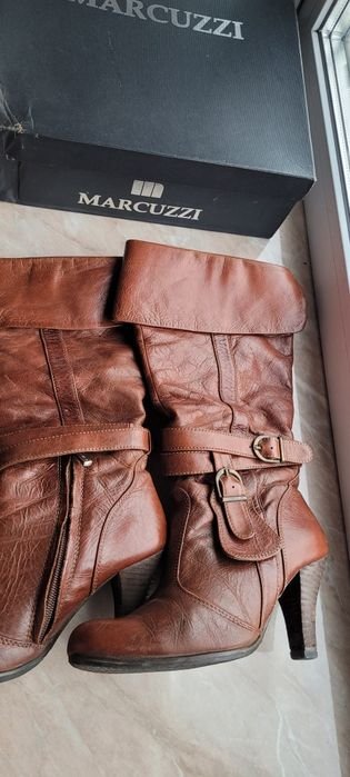 Женские Кожаные Сапоги Коричневый 35