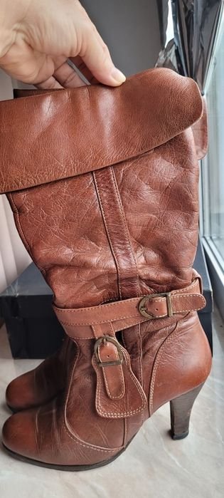 Женские Кожаные Сапоги Коричневый 35