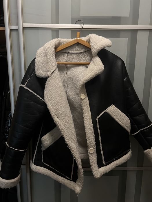 Women Sheepskin Coat Black One Size