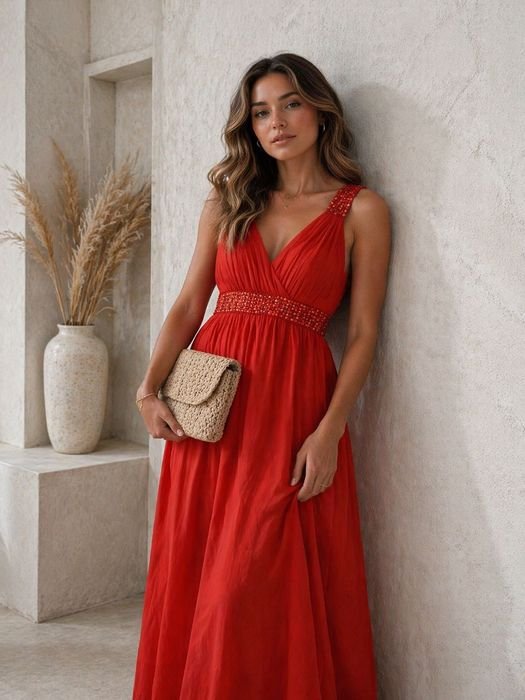 Donna Abito Rosso Chiffon 36