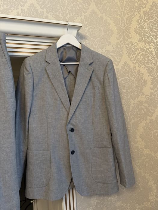 Herren Reiss Anzug Grau Leinen M