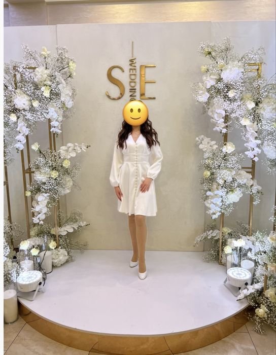 Damen Kleid Abend Weiß Satin 36