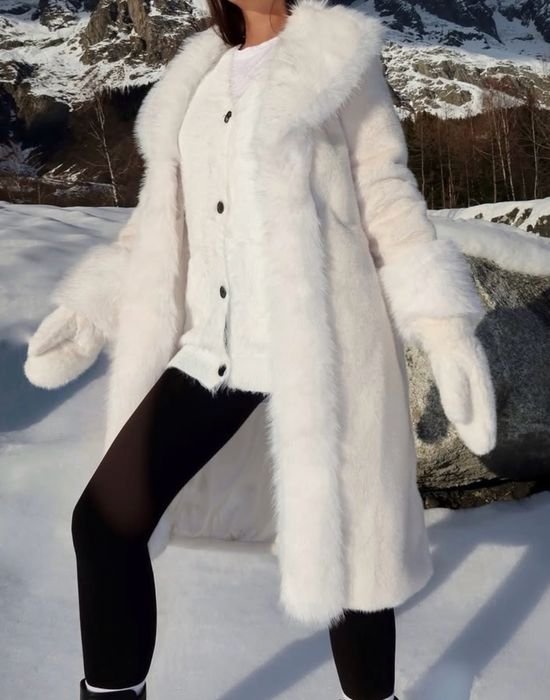 Women Faux Fur Coat White 38
