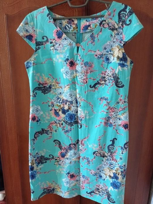 Damen Kleid Türkis Leinen 50