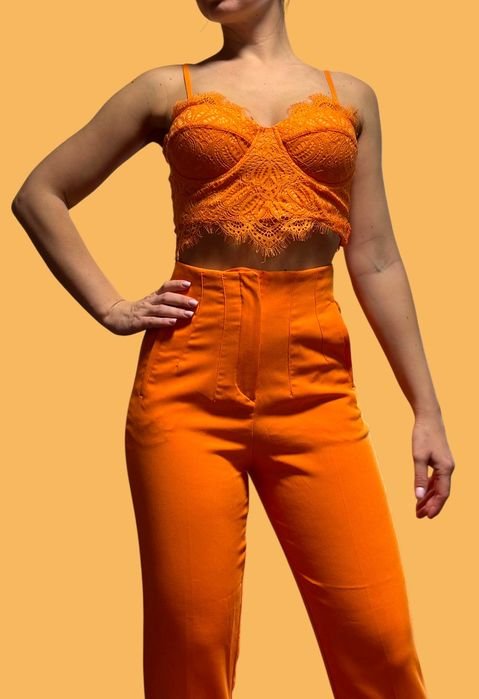 Женский Костюм-двойка Оранжевый Другой материал 34