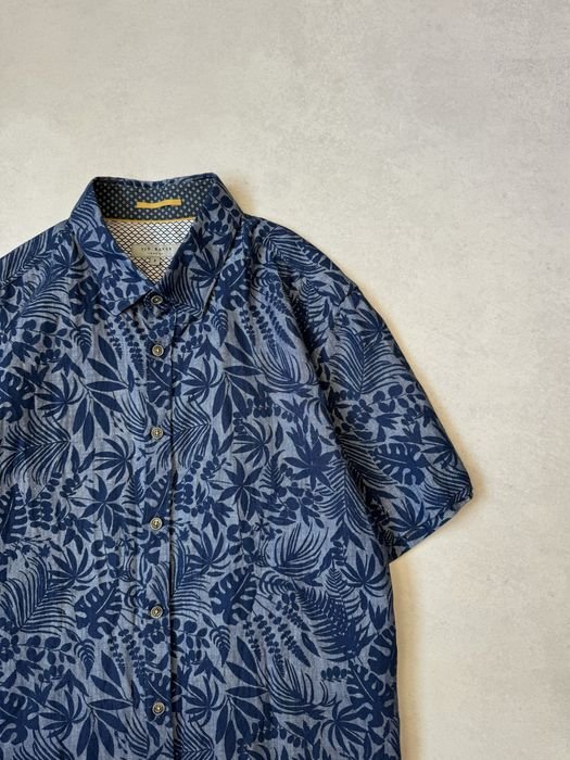 Uomo Ted Baker Camicia Blu Navy Lino 38