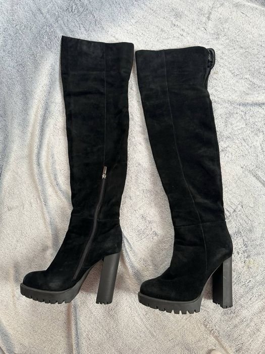 Женские Замшевые Ботфорты Чёрные 40