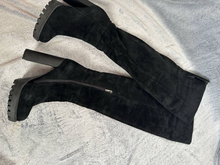 Женские Замшевые Ботфорты Чёрные 40